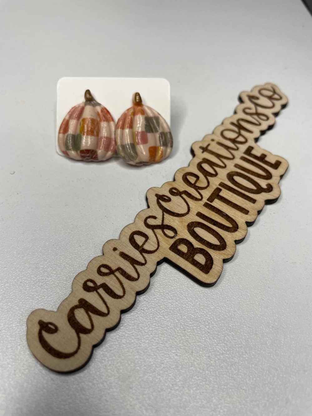 Pumpkin Checker Clay Stud Earrings